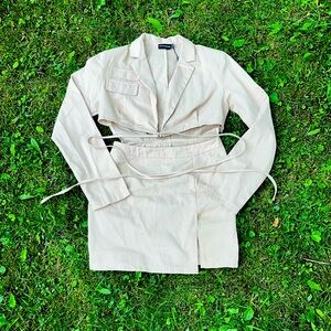 Stone Woven Cut Out Tie Waist Utility Style Blazer Bodycon Dress